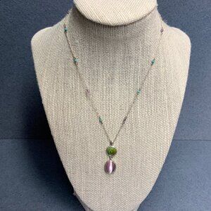 Monet Pendant Necklace 15 In Green Round Floral Purple Oval Turquoise Silver
